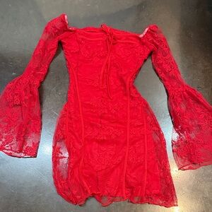 Elegant Red Lace Off-Shoulder Dress